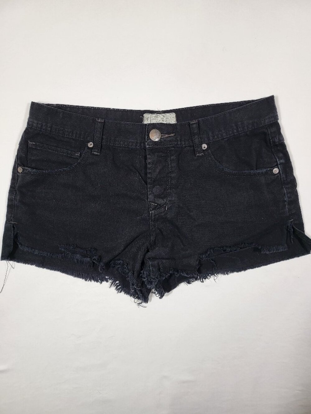 Free People Black Denim Cutoff Shorts Button Fly Frayed Hem Size 28
